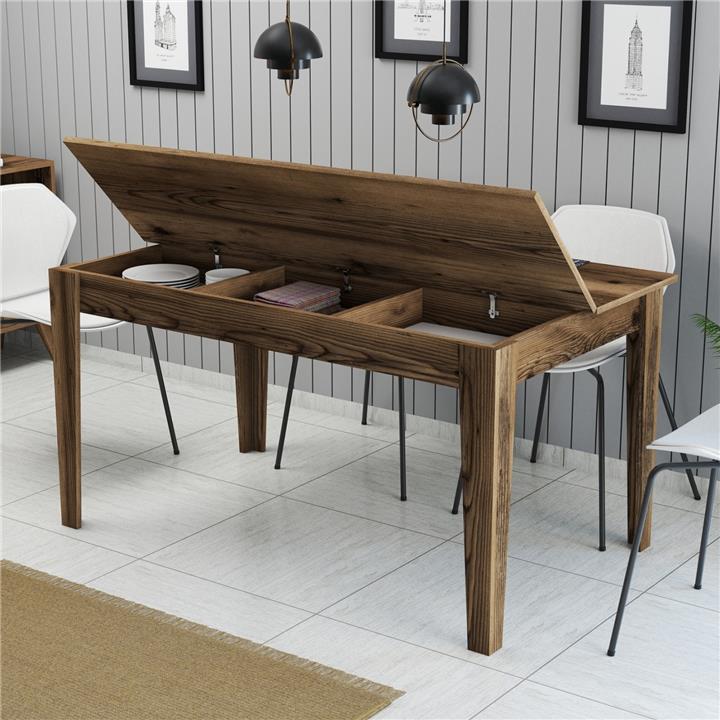 DINING TABLE HM9507.04 MELAMINE WALNUT WITH STORAGE SPACE 145x88x75Hcm.