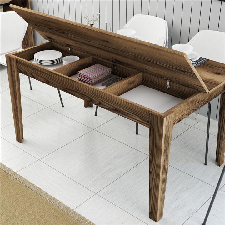 DINING TABLE HM9507.04 MELAMINE WALNUT WITH STORAGE SPACE 145x88x75Hcm.