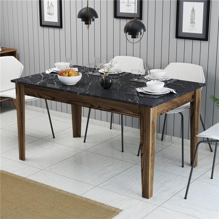 DINING TABLE HM9507.05 MELAMINE WALNUT-BLACK MARBLE-LOOK WITH STORAGE SPACE 145x88x75Hcm.