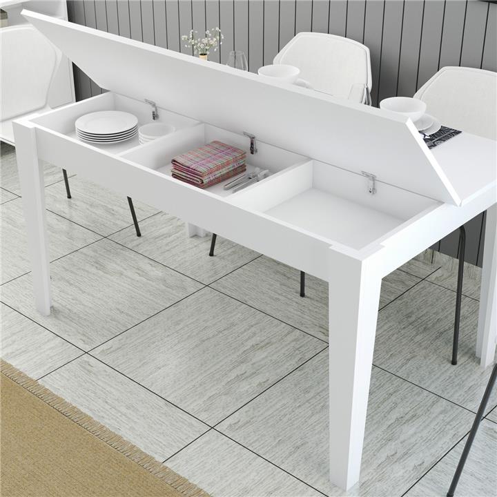 DINING TABLE HM9507.06 MELAMINE WΗΙΤΕ WITH STORAGE SPACE 145x88x75Hcm.