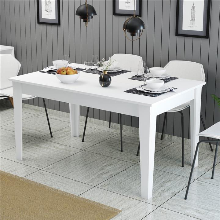 DINING TABLE HM9507.06 MELAMINE WΗΙΤΕ WITH STORAGE SPACE 145x88x75Hcm.