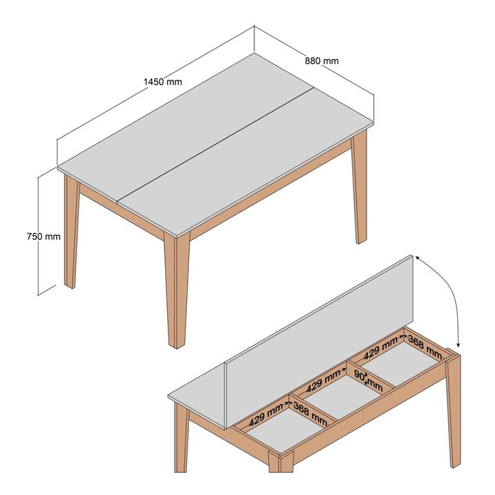 DINING TABLE HM9507.06 MELAMINE WΗΙΤΕ WITH STORAGE SPACE 145x88x75Hcm.