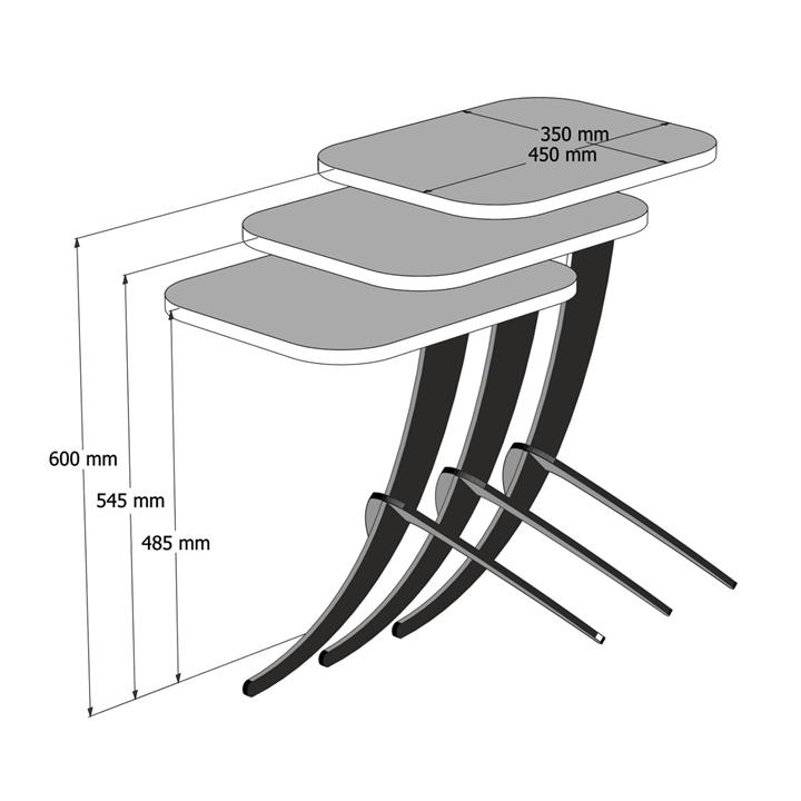SIDE TABLES 3PCS HM9508.02 MELAMINE BLACK MARBLE LOOK-BLACK METAL LEGS 35x45x60Hcm.