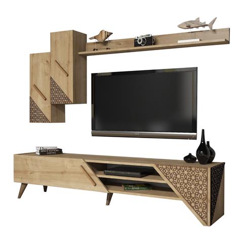 TV COMBO FURNITURE HM9514.01 MELAMINE IN NATURAL OAK COLOR 180x37x40Hcm