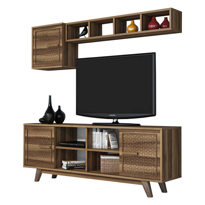TV COMBO FURNITURE HM9516.01 MELAMINE IN WALNUT COLOR 160x35x56.2Hcm.