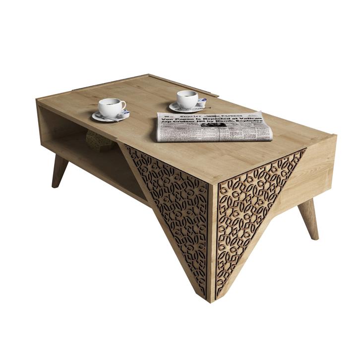COFFEE TABLE MELAMINE HM9498.01 IN NATURAL OAK-CNC RELIEF CORNERS 105x58x40Hcm.