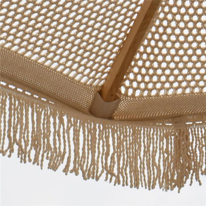 ΟΜΠΡΕΛΑ Ξύλινη - Οξιά Φ200cm, Πλεκτό Μακραμέ Μπεζ