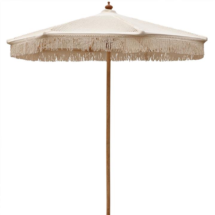 ΟΜΠΡΕΛΑ Ξύλινη - Οξιά Φ200cm, Πλεκτό Μακραμέ Μπεζ