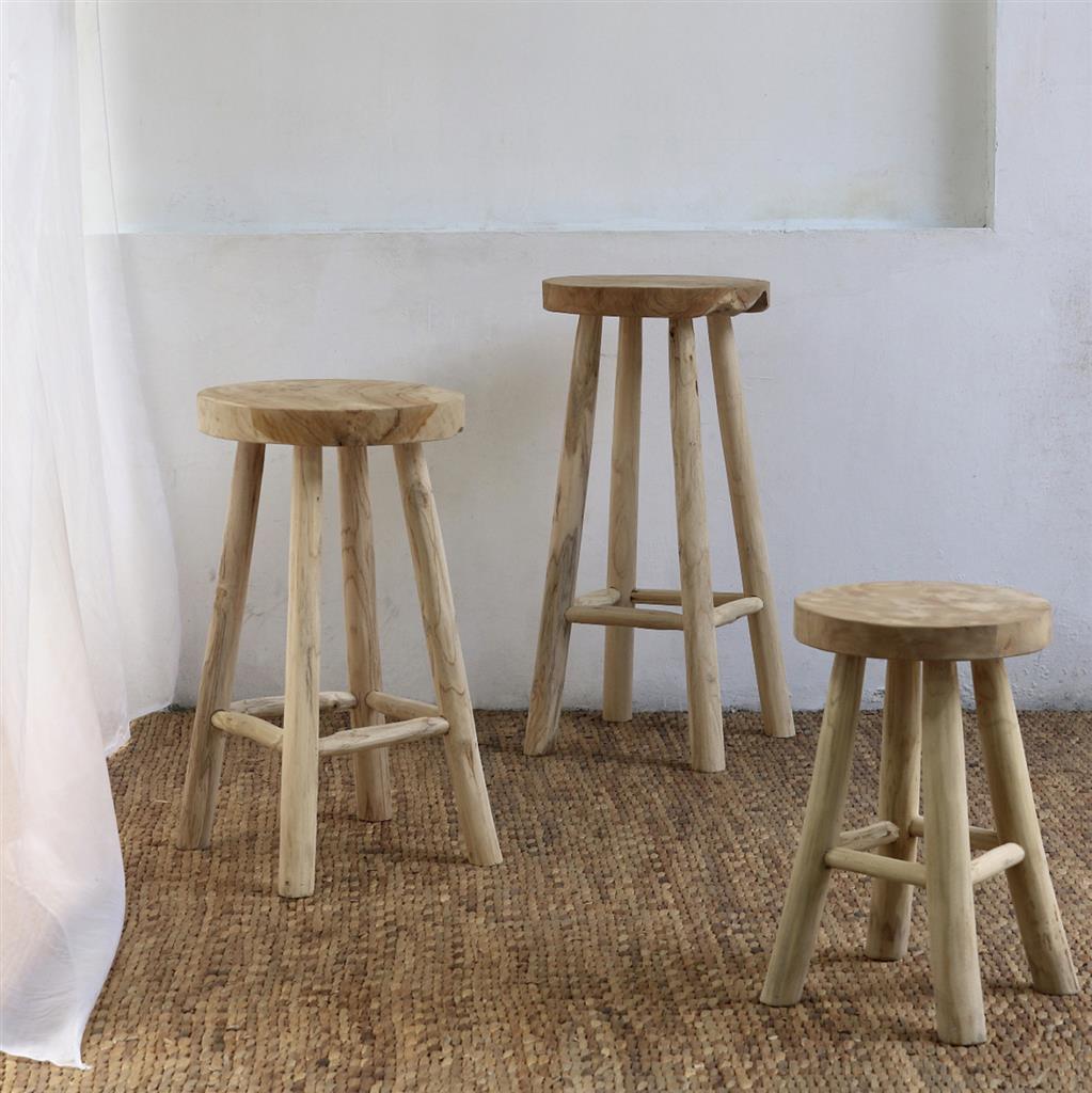 STOOL MADE OF TEAK WOOD NATURAL Φ35x62Hcm.HM9479 - EffiesNest