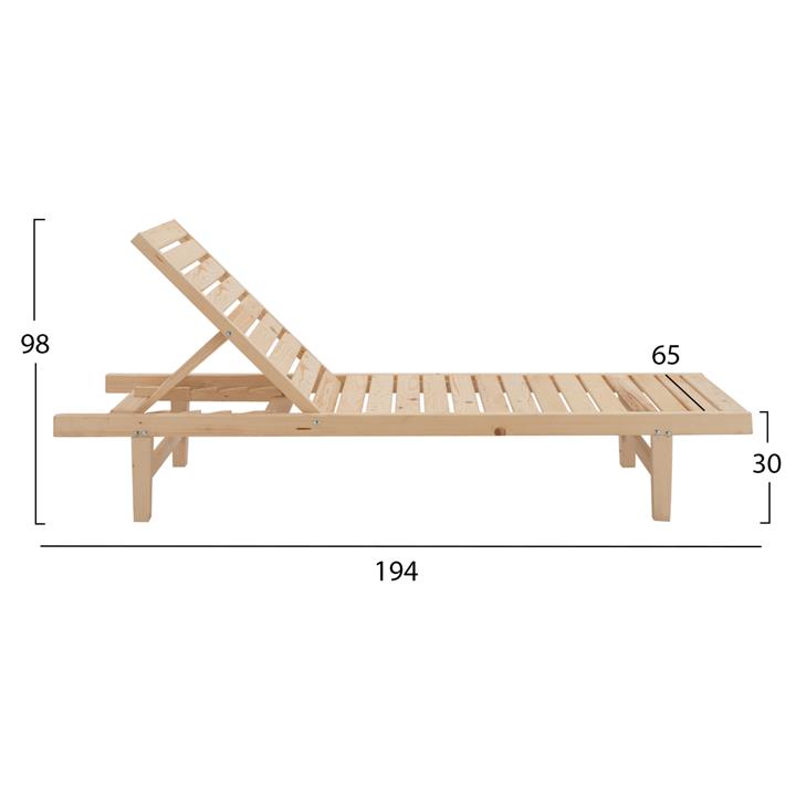 PROFESSIONAL SUNBED HM11431.03 FIR WOOD IN NATURAL SHADE 194x65x30Y cm.