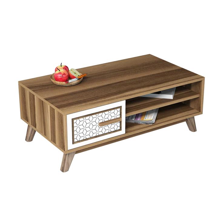 COFFEE TABLE MELAMINE IN WALNUT COLOR WITH WHITE CABINET DOOR HM9497.03 105x60x38,2Hcm.