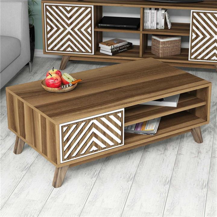 COFFEE TABLE HM9502.03 MELAMINE WITH CABINET WALNUT & WHITE 105x60x38.2Hcm.