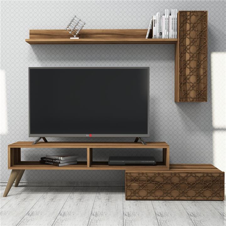 TV FURNITURE SET HM9518.03 MELAMINE IN WALNUT COLOR 150x37.2x37.8Hcm.