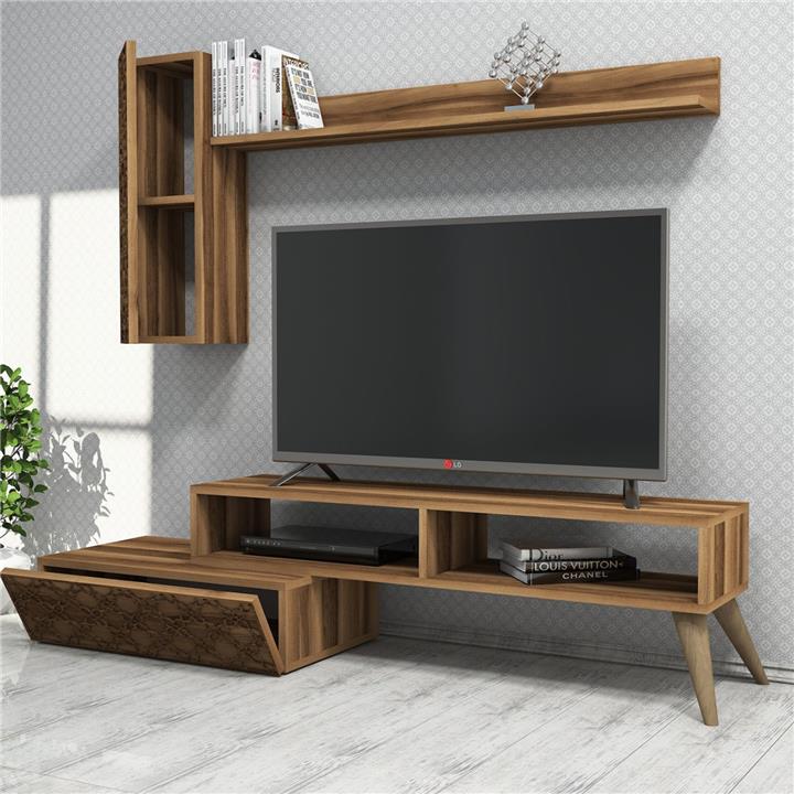 TV FURNITURE SET HM9518.03 MELAMINE IN WALNUT COLOR 150x37.2x37.8Hcm.