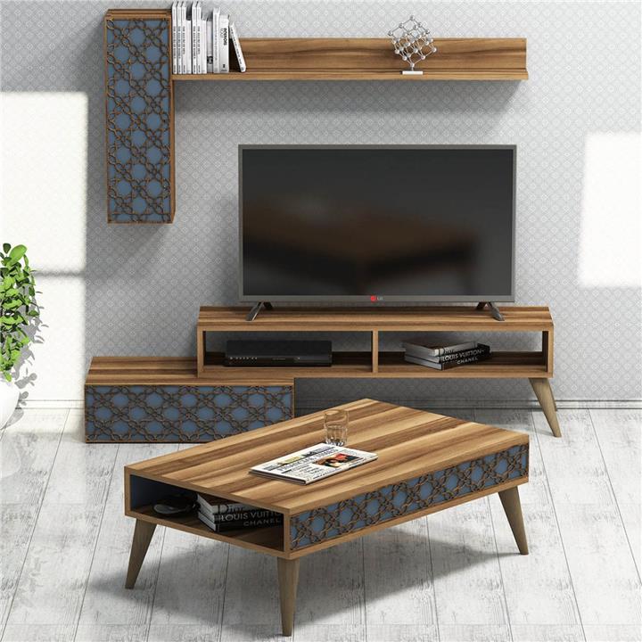 LIVING ROOM COMPOSITION HM11850.04 2PCS MELAMINE IN WALNUT-BLUE