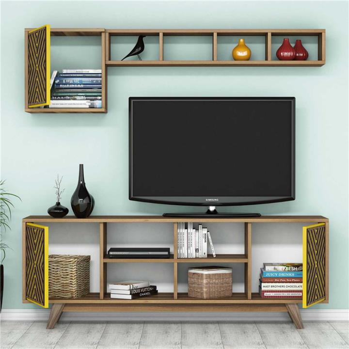 LIVING ROOM COMPOSITION HM11853.04 2PCS MELAMINE IN WALNUT-YELLOW