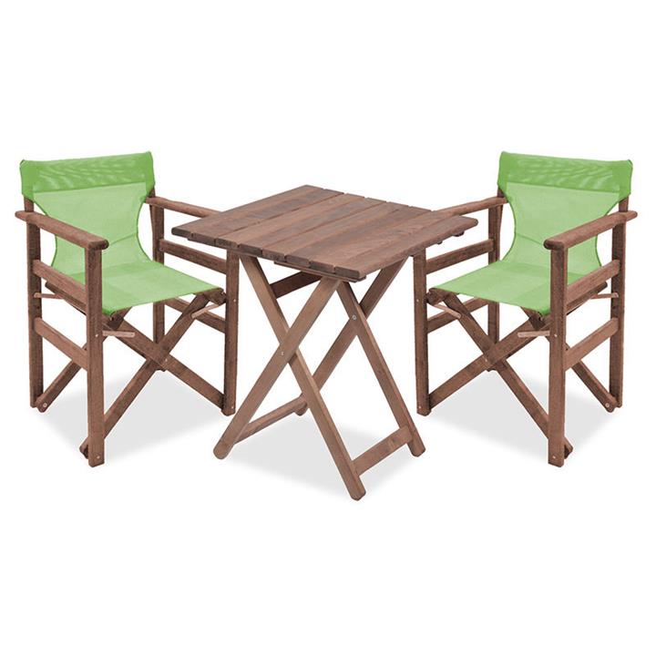 Garden dining table Retto set of 3 pieces solid beech wood walnut-light green 70x70x71cm