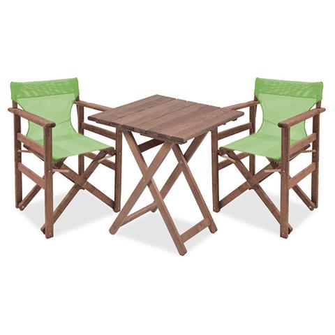 Garden dining table Retto set of 3 pieces solid beech wood walnut-light green 70x70x71cm