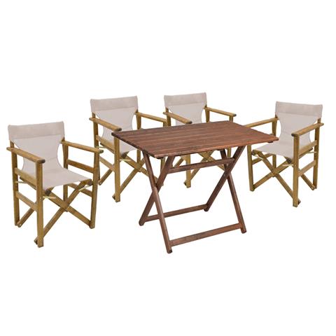 Garden dining set 5 pcs Retto solid beech wood walnut-cloth-beige-white 80x60x72cm