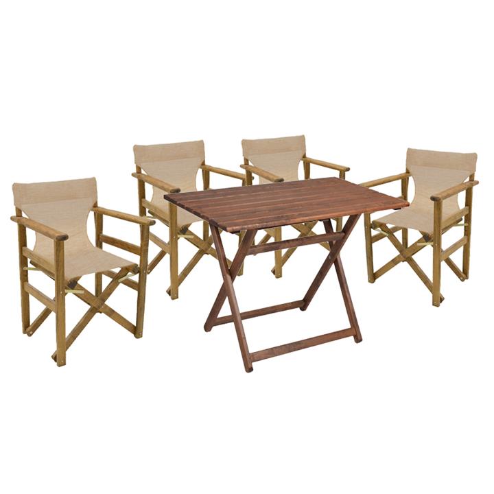 Garden dining set 5 pcs Retto solid beech wood walnut cloth-beige-ecru 100x60x71cm
