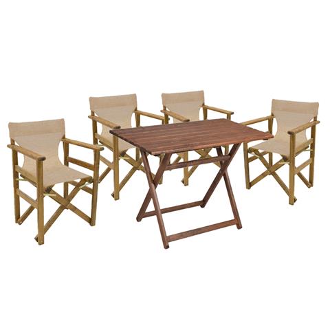 Garden dining set 5 pcs Retto solid beech wood walnut cloth-beige-ecru 100x60x71cm