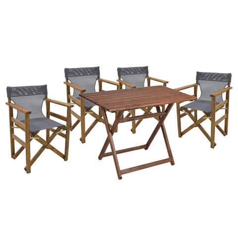 Garden dining set 5 pcs Retto solid beech wood walnut-cloth-grey-white 80x60x72cm