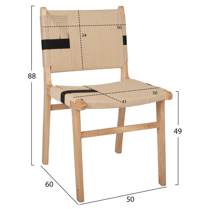 LEISURE CHAIR RUBBERWOOD AND ROPE IN NATURAL COLOR 49X59X86Hcm.HM9323.01