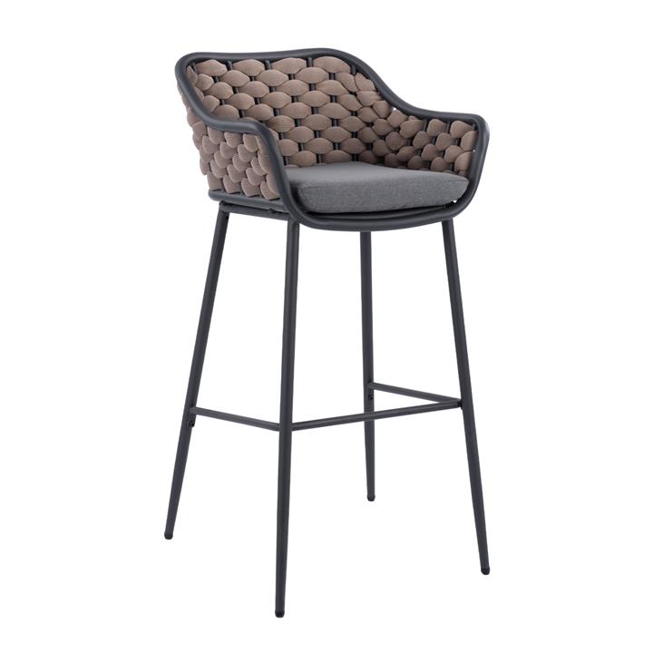 BAR STOOL ALUMINUM FRAME DARK GREY-ROPE BROWN 50x51x103Hcm.HM5862.01