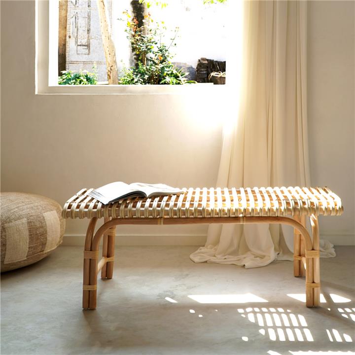 BENCH MADE OF RATTAN NATURAL COLOR 90x40x46Hcm.HM9480