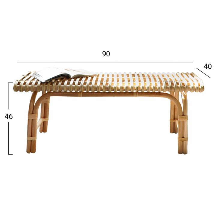 BENCH MADE OF RATTAN NATURAL COLOR 90x40x46Hcm.HM9480