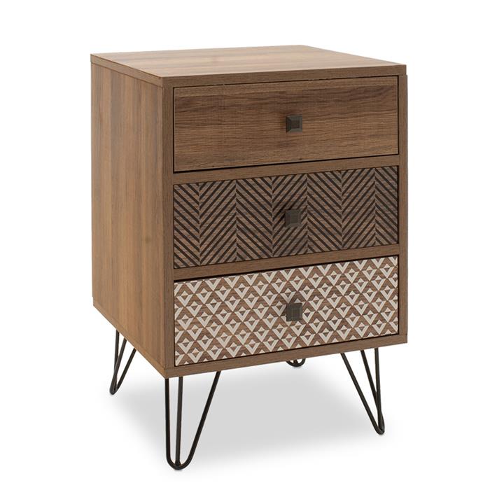 Nightstand Boho pakoworld  with 3 drawers in walnut color 40x40x59cm