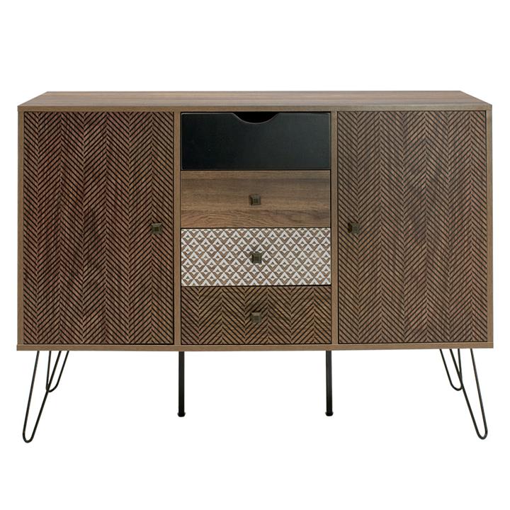 Buffet Boho pakoworld with four drawers in walnut color 122x39,5x86cm