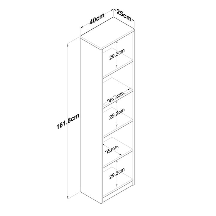 Bookcase Goldie pakoworld anthracite-white 40x25x161.80 cm