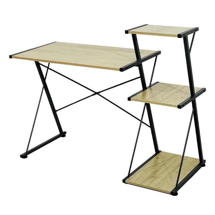 DESK HM9317 METALLIC BLACK WITH MDF DESKTOP IN OAK COLOR 116X50X93Hcm.