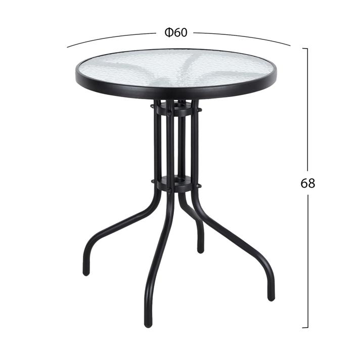 TABLE LIMA HM5079.03 METAL BLACK WITH TEMPERED GLASS TOP Φ60x68Hcm.