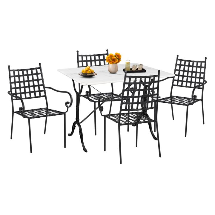 OUTDOOR DINING SET 5PCS HM11874 METAL-CAST IRON-WHITE MARBLE