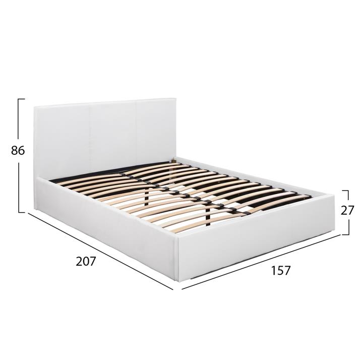 HM554.01 Bed Bobbi, PU white, storage space, 150x200cm