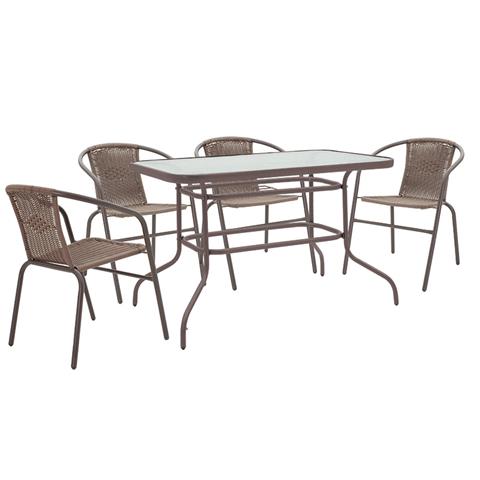 Garden dining set 5pcs Valor-Obbi pakoworld pe brown-metal 110x60x70cm