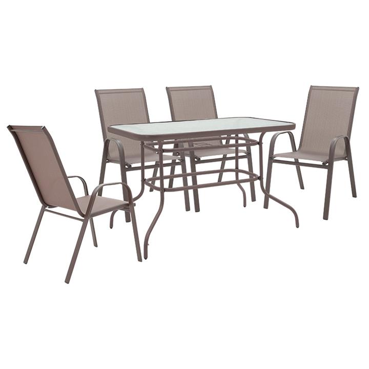 Garden dining set 5pcs Valor-Calan pakoworld metal black-textilene brown 110x60x70cm