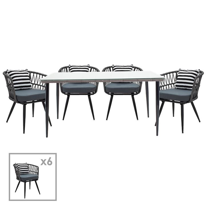 Naoki garden dining set 7pcs pakoworld pe gray-metal black