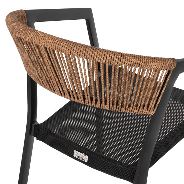 ARMCHAIR ALUMINUM HM5891.05 BLACK FRAME AND TEXTLINE- BEIGE RATTAN BACKREST 57,5x59x81,5Hcm.