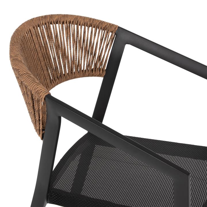 ARMCHAIR ALUMINUM HM5891.05 BLACK FRAME AND TEXTLINE- BEIGE RATTAN BACKREST 57,5x59x81,5Hcm.