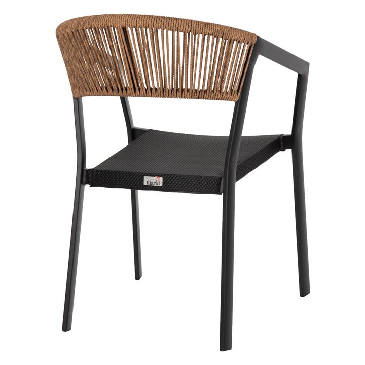ARMCHAIR ALUMINUM HM5891.05 BLACK FRAME AND TEXTLINE- BEIGE RATTAN BACKREST 57,5x59x81,5Hcm.