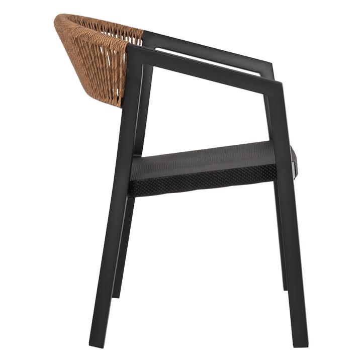 ARMCHAIR ALUMINUM HM5891.05 BLACK FRAME AND TEXTLINE- BEIGE RATTAN BACKREST 57,5x59x81,5Hcm.