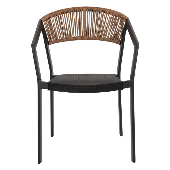 ARMCHAIR ALUMINUM HM5891.05 BLACK FRAME AND TEXTLINE- BEIGE RATTAN BACKREST 57,5x59x81,5Hcm.