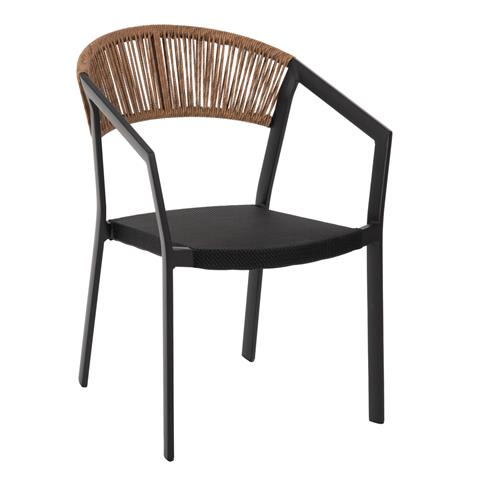 ARMCHAIR ALUMINUM HM5891.05 BLACK FRAME AND TEXTLINE- BEIGE RATTAN BACKREST 57,5x59x81,5Hcm.