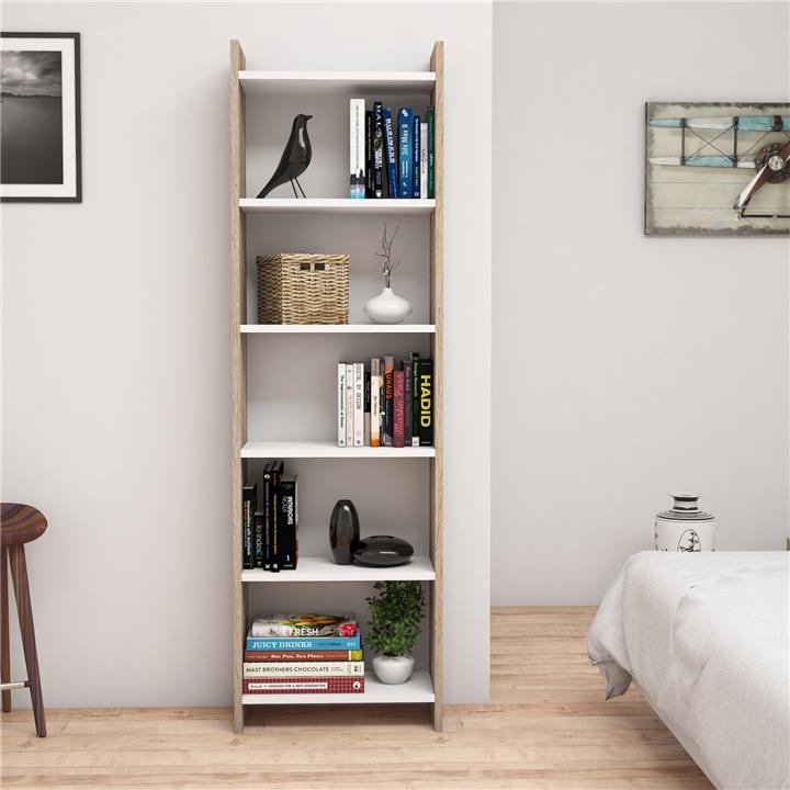 BOOKCASE MELAMINE IN SONOMA-WHITE 48,5x22x160Hcm.HM9226.12