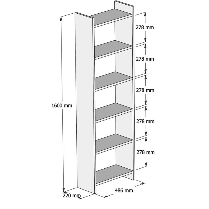 BOOKCASE MELAMINE IN SONOMA-WHITE 48,5x22x160Hcm.HM9226.12