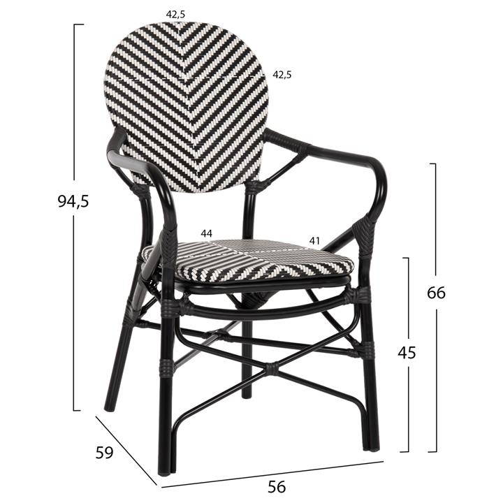 ARMCHAIR ALUMINUM HM5928.01 BLACK WITH TEXTLINE IN BLACK&WHITE 56x59x94,5Hcm.