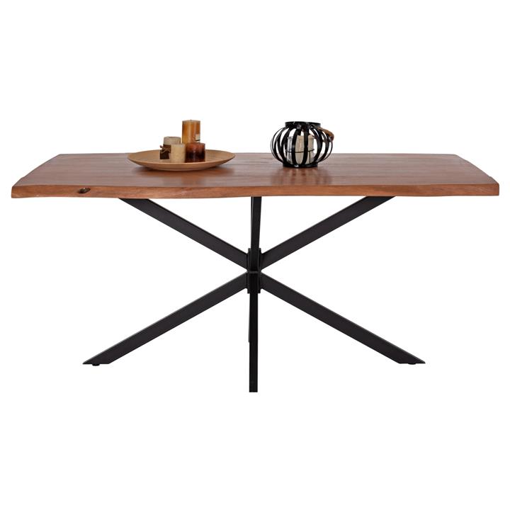 TABLE HM11882 BLACK METAL BASE WITH SOLID ACACIA WOOD TABLETOP 160x90x74,5Hcm.